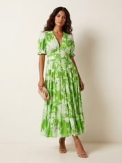 Elegante bloemen maxi jurk met V-hals - Elara