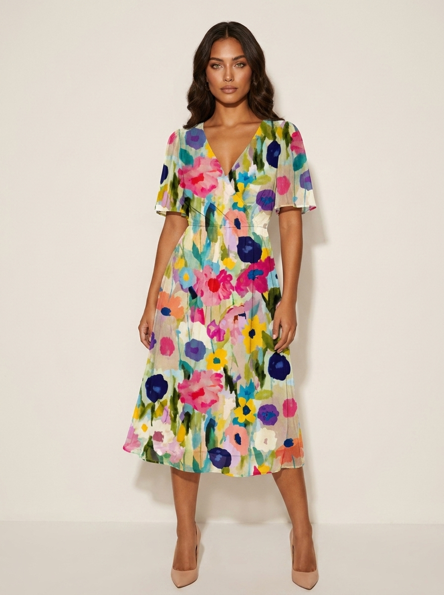 Elegante bloemen midi jurk - Maud
