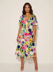 Elegante bloemen midi jurk - Maud