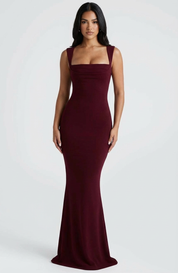 Elegante bordeaux maxi jurk - Serena