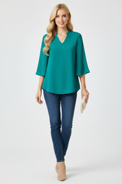 Elegante chiffon blouse met V-hals en vlindermouwen