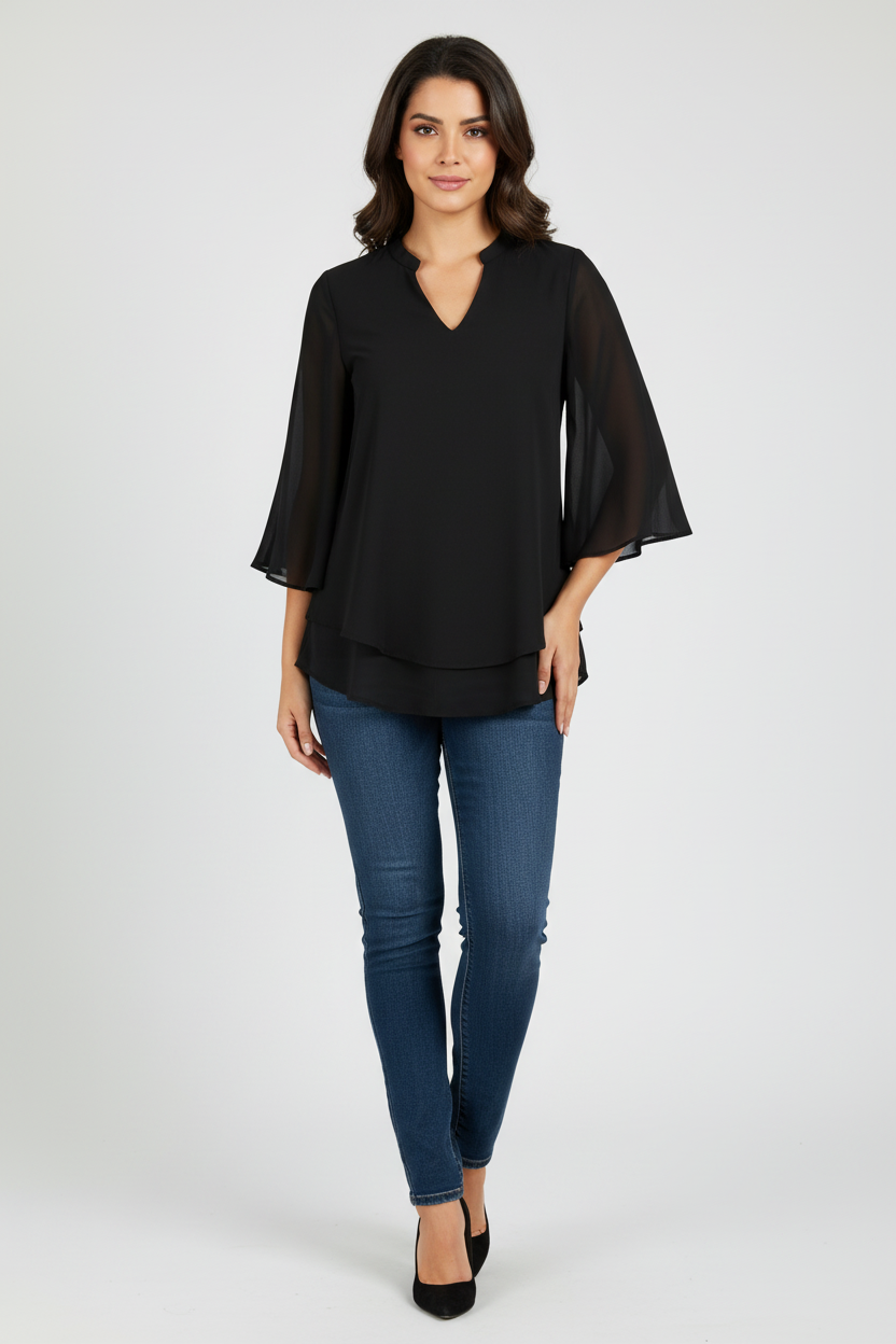 Elegante chiffon blouse met V-hals en vlindermouwen