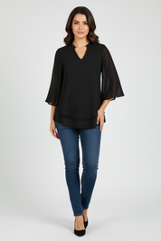 Elegante chiffon blouse met V-hals en vlindermouwen