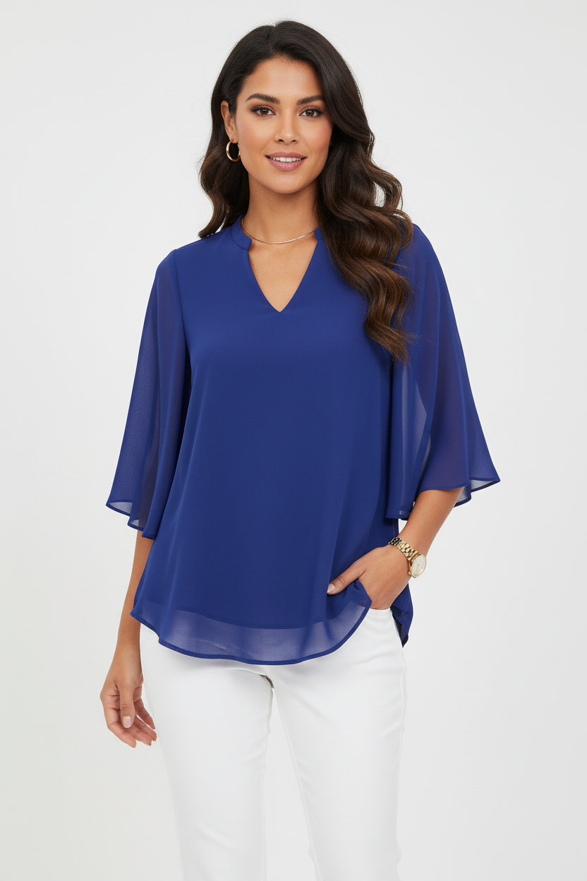 Elegante chiffon blouse met V-hals en vlindermouwen