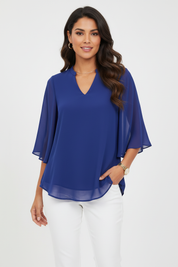 Elegante chiffon blouse met V-hals en vlindermouwen