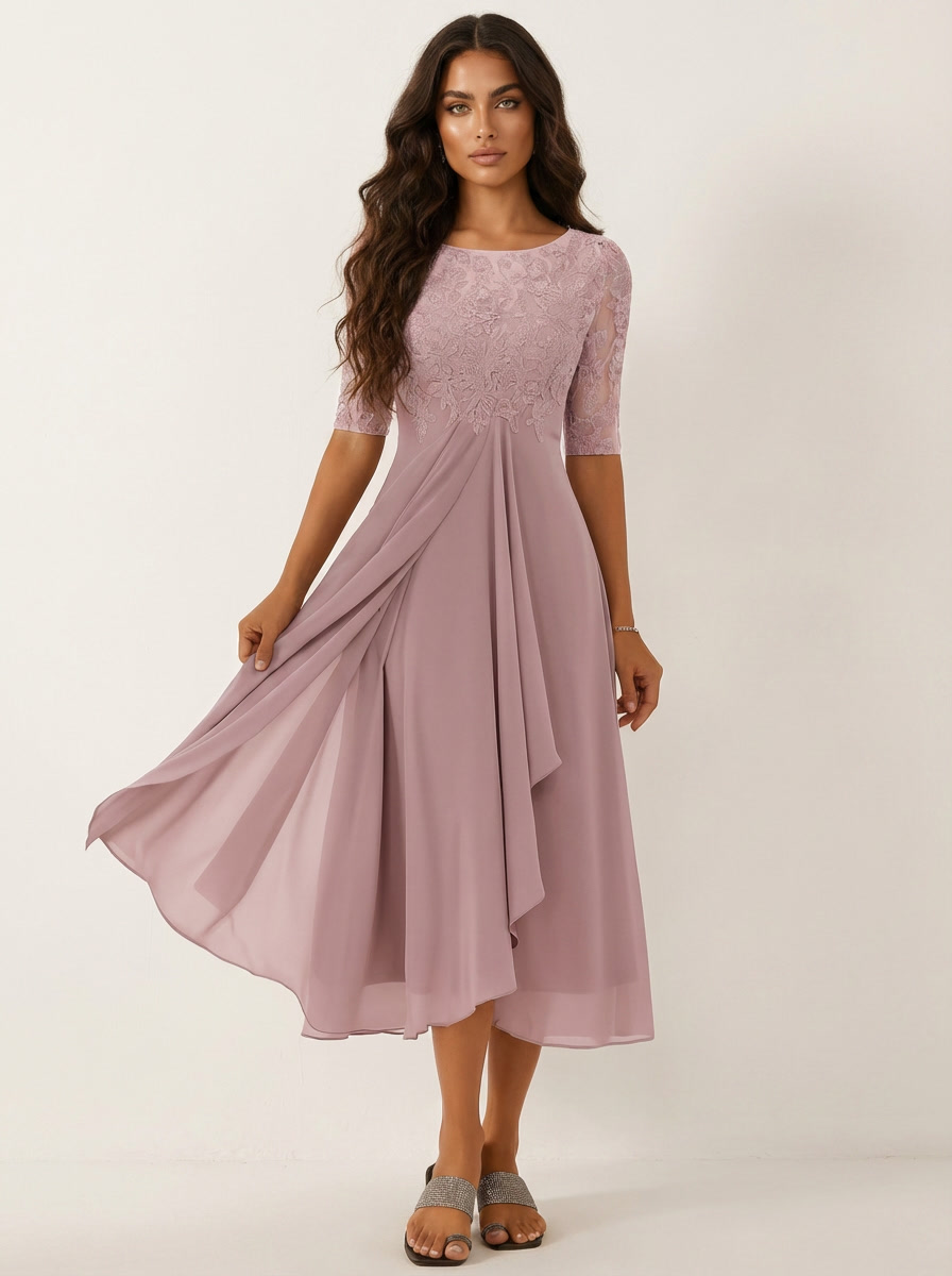Elegante chiffon midi jurk - Seraphina
