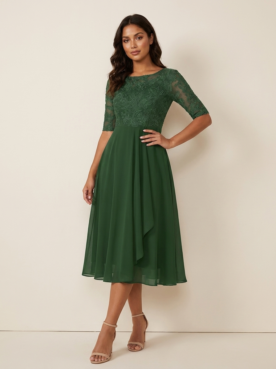 Elegante chiffon midi jurk - Seraphina