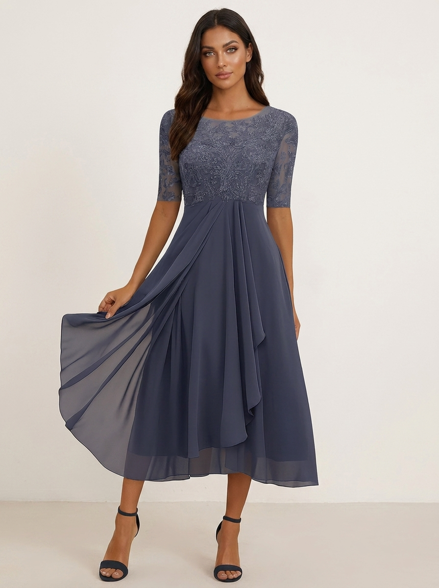 Elegante chiffon midi jurk - Seraphina