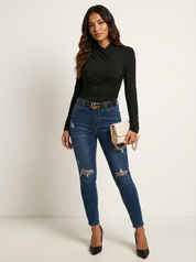 Elegante gedrapeerde top met hoge hals - Valentina