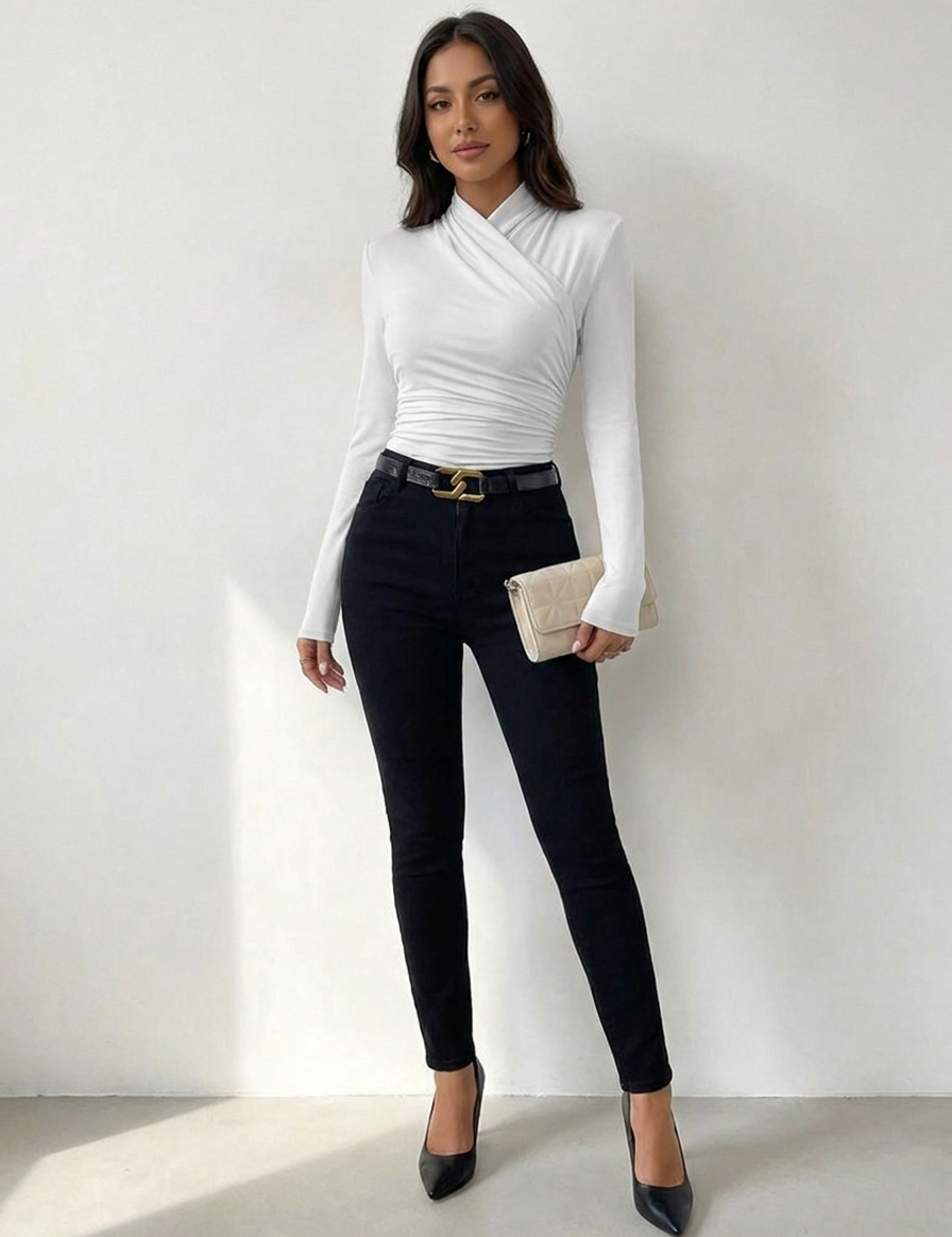 Elegant draped top with high neck - Valentina