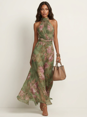 Elegante halter maxi jurk met bloemenprint - Fleur