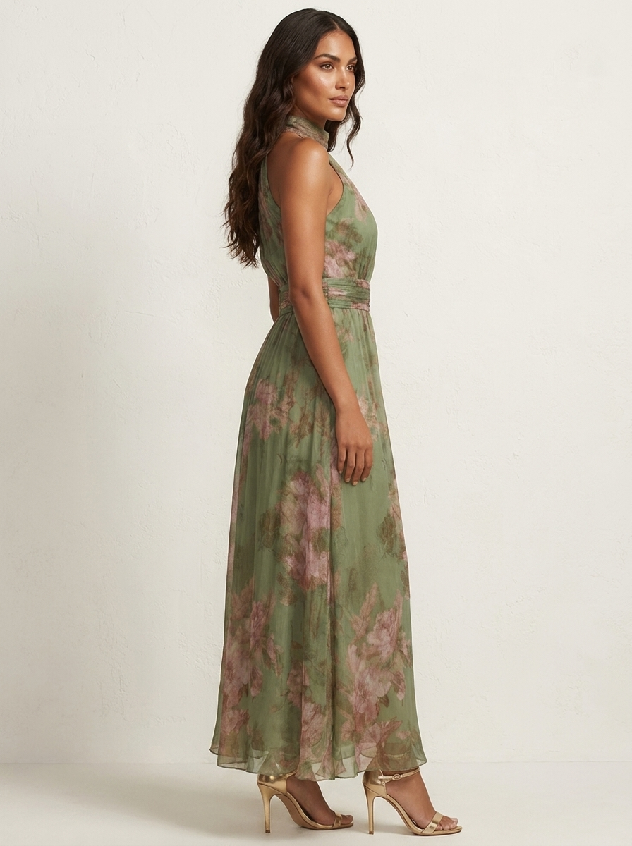 Elegante halter maxi jurk met bloemenprint - Fleur