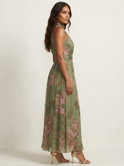 Elegante halter maxi jurk met bloemenprint - Fleur