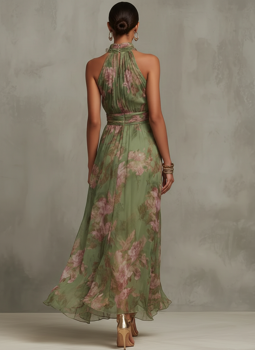 Elegante halter maxi jurk met bloemenprint - Fleur