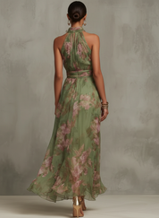 Elegante halter maxi jurk met bloemenprint - Fleur