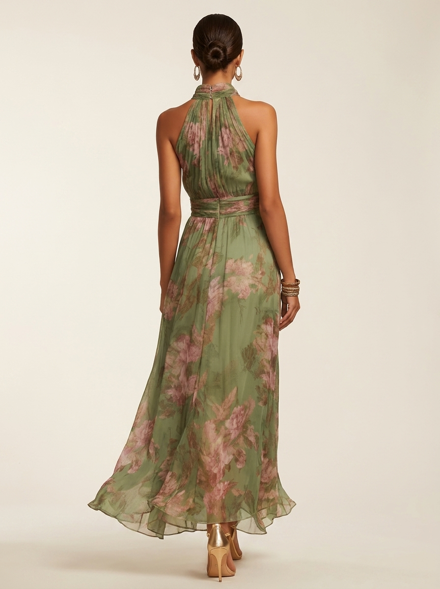 Elegante halter maxi jurk met bloemenprint - Fleur