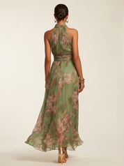 Elegante halter maxi jurk met bloemenprint - Fleur