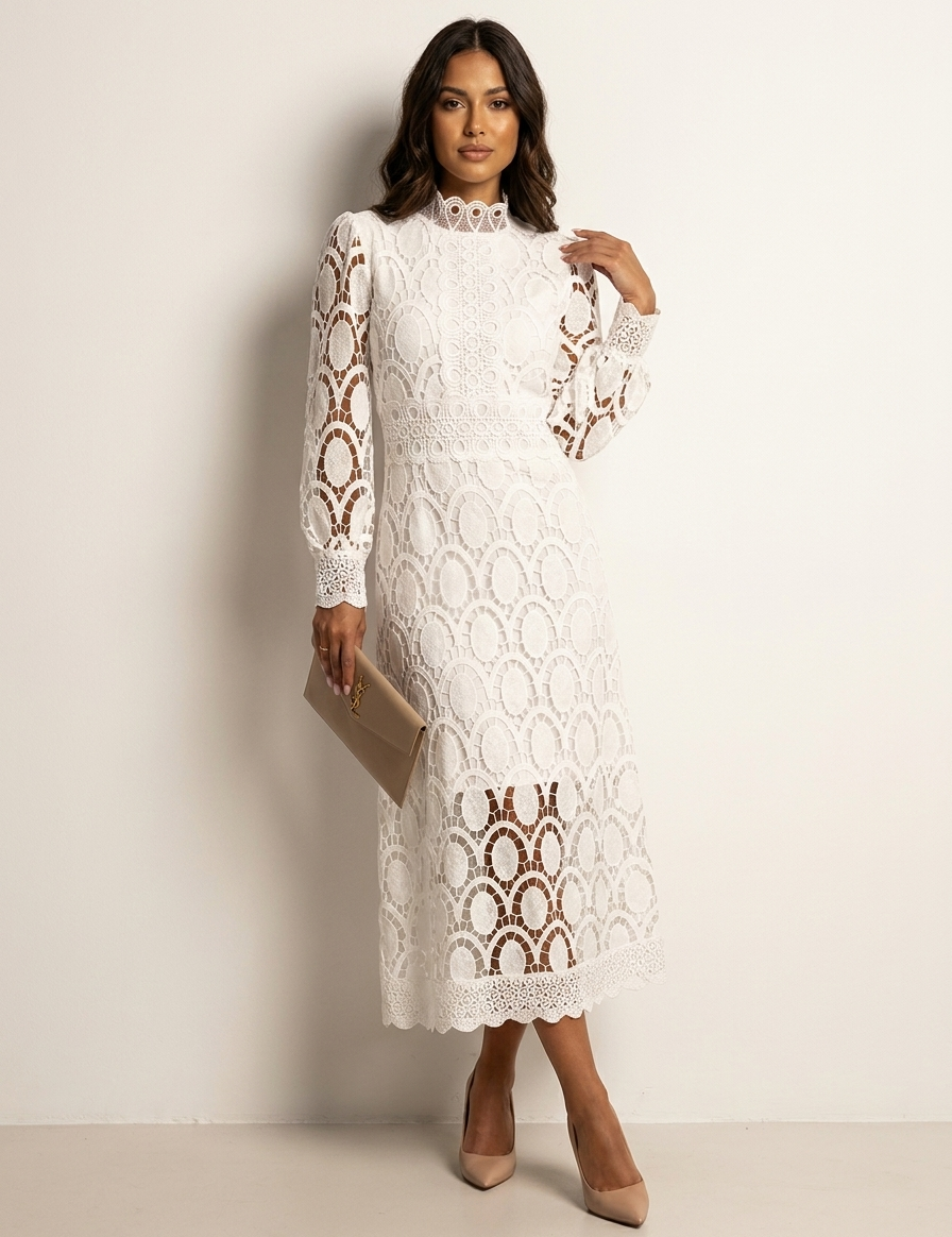 Elegant lace midi dress for women - Vivienne