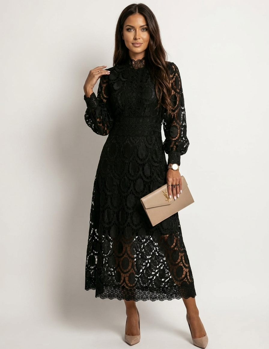 Elegant lace midi dress for women - Vivienne
