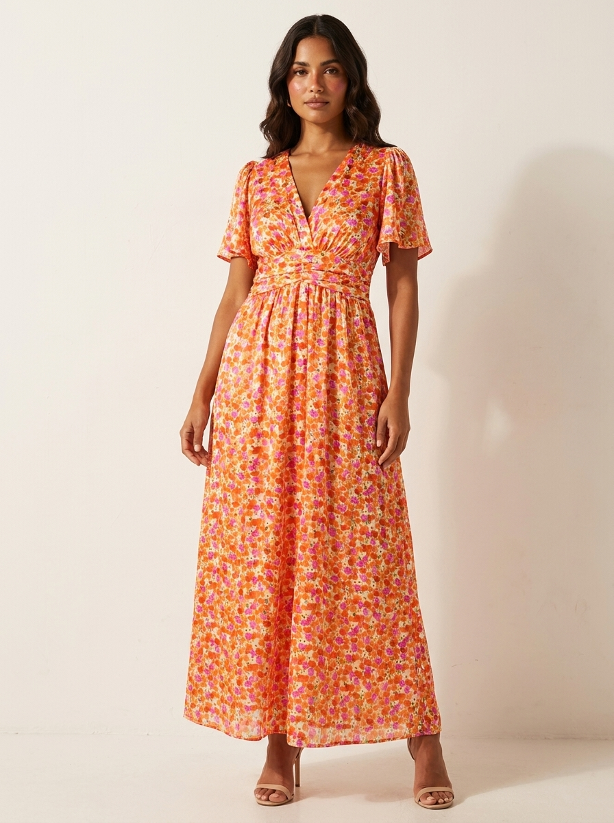 Elegante maxi bloemenjurk met V-hals - Amélie