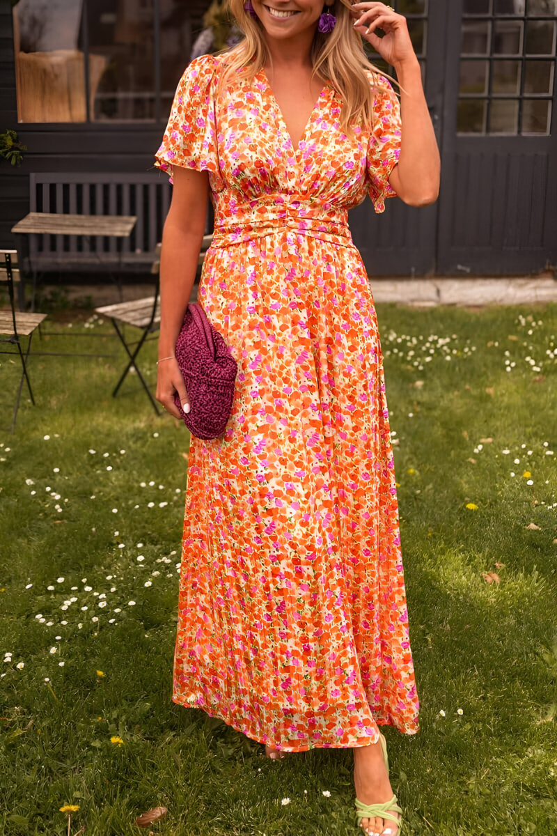 Elegante maxi bloemenjurk met V-hals - Amélie