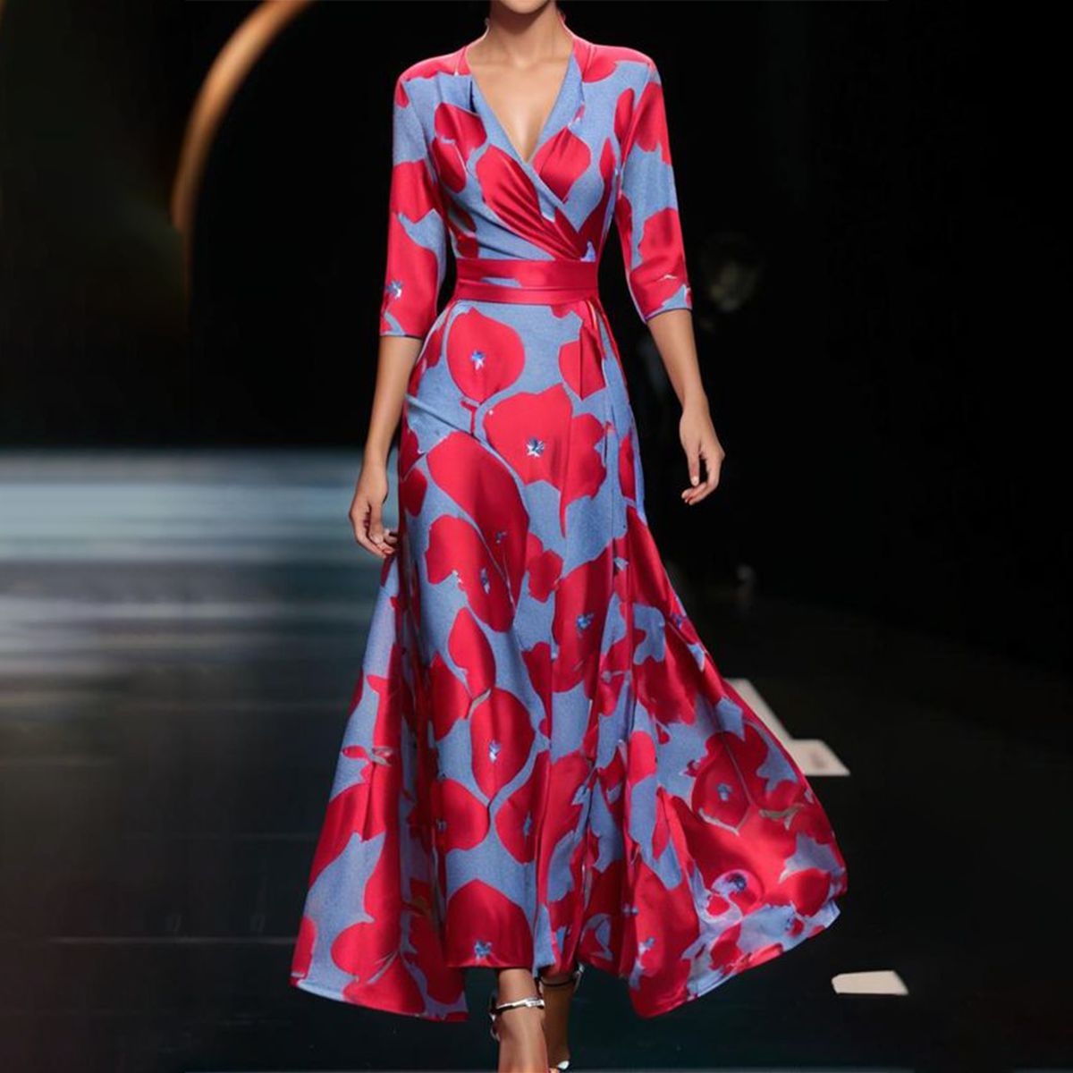 Elegant maxi dress with floral print - Valentina