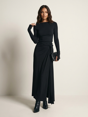 Elegante maxi jurk met drapering en split - Seraphina