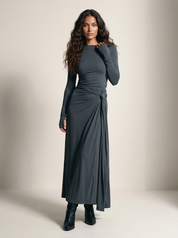 Elegante maxi jurk met drapering en split - Seraphina