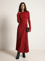 Elegante maxi jurk met drapering en split - Seraphina