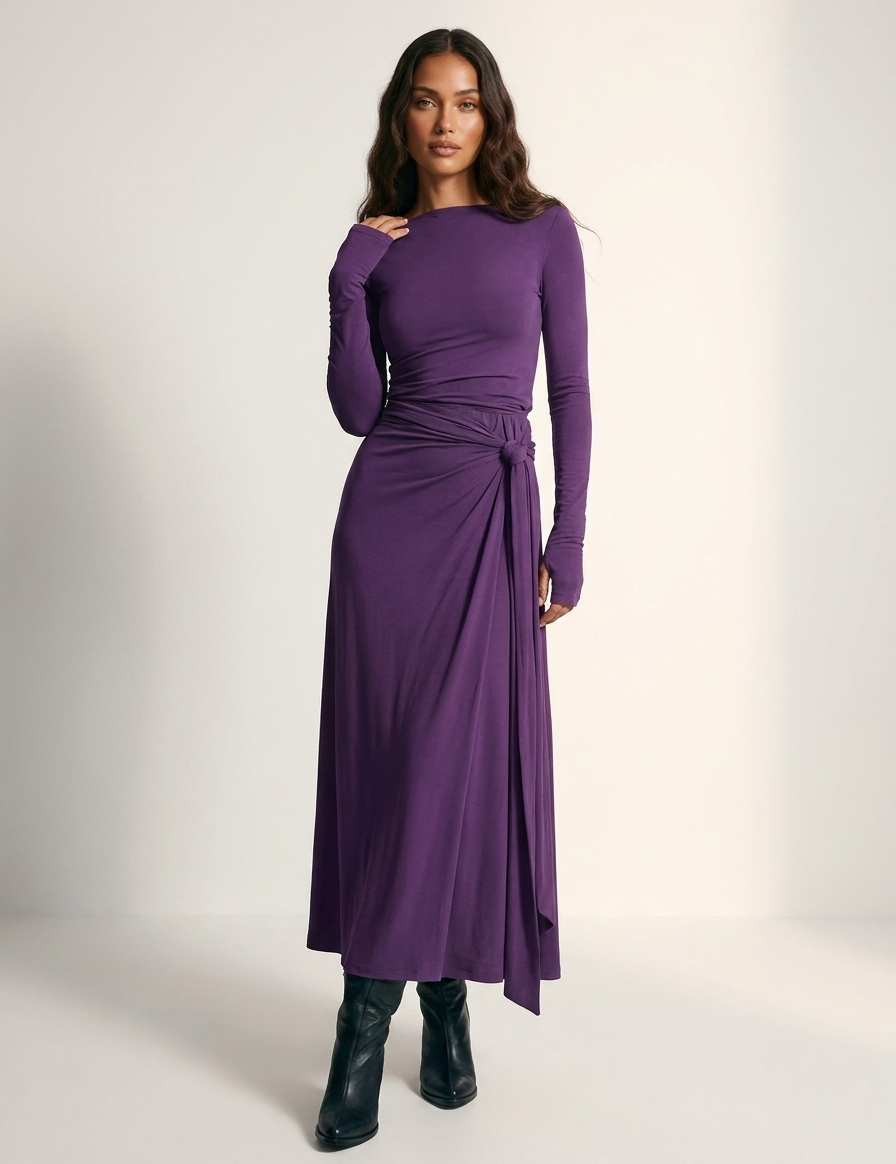 Elegant maxi dress with draping and slit - Seraphina