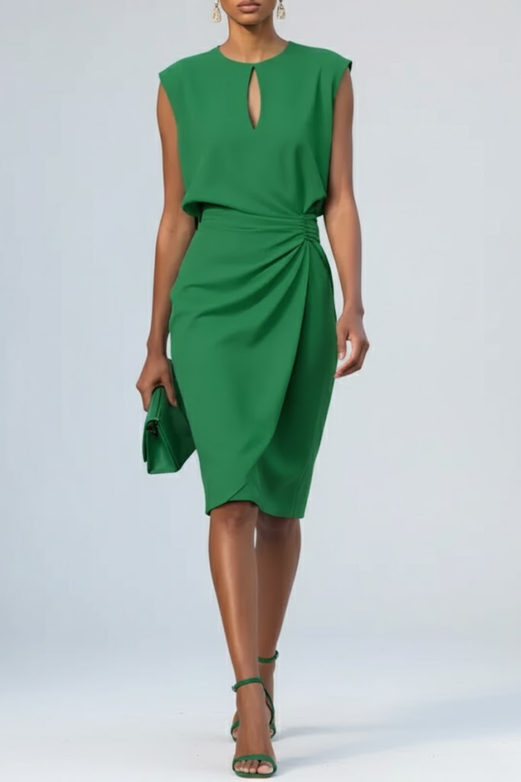 Elegante midi jurk met gedrapeerde taille - Eline