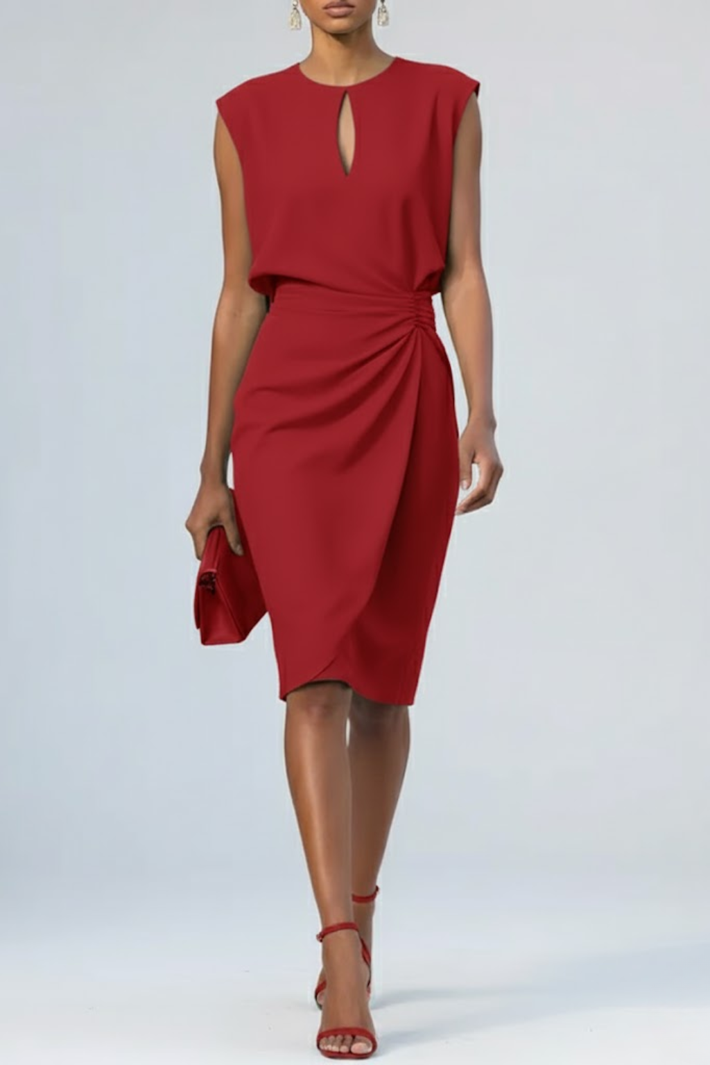Elegante midi jurk met gedrapeerde taille - Eline