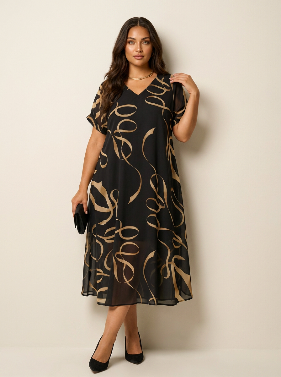 Elegante midi jurk met grafische print - Celeste