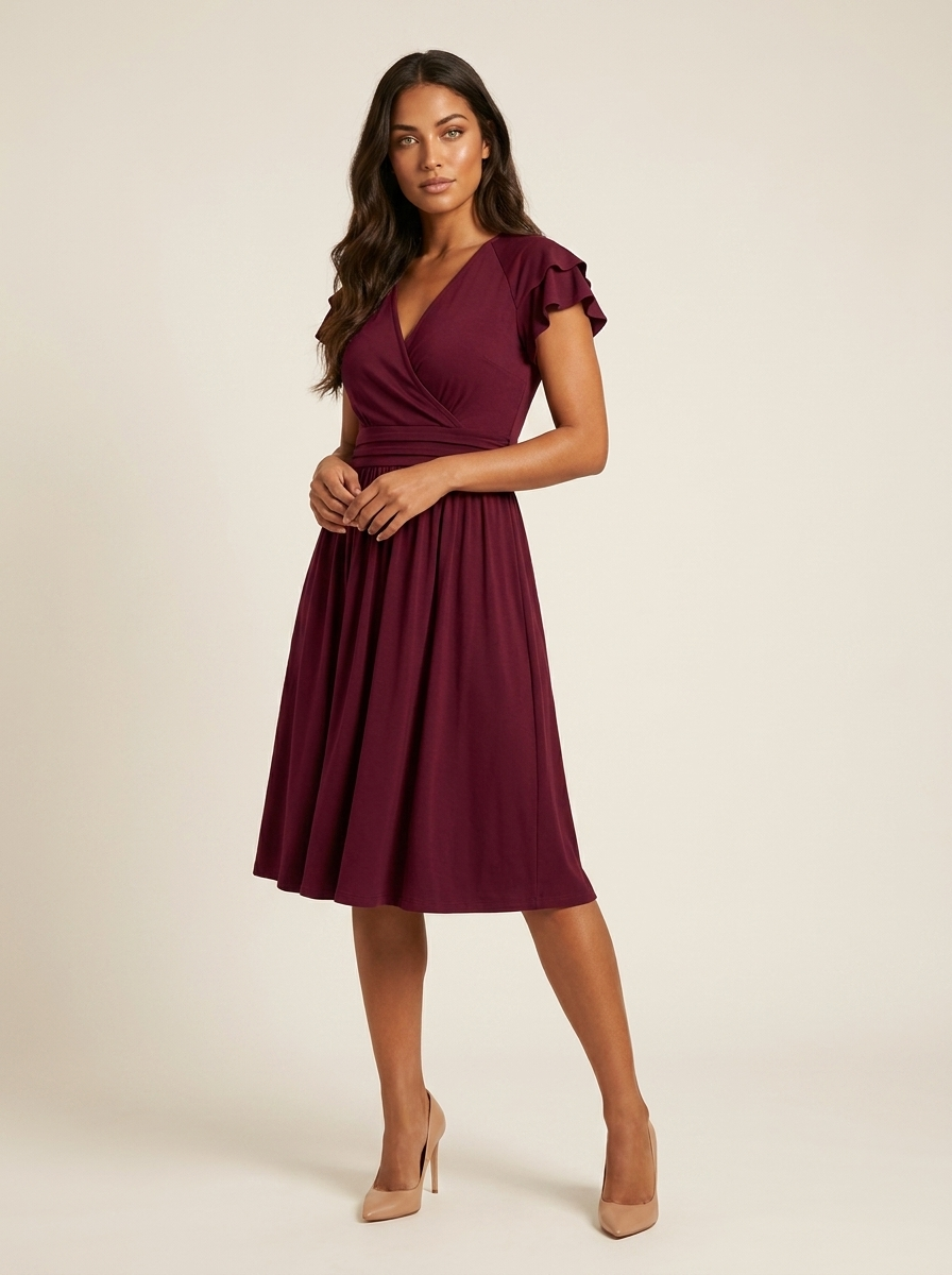 Elegante midi jurk met rufflemouwen - Claire