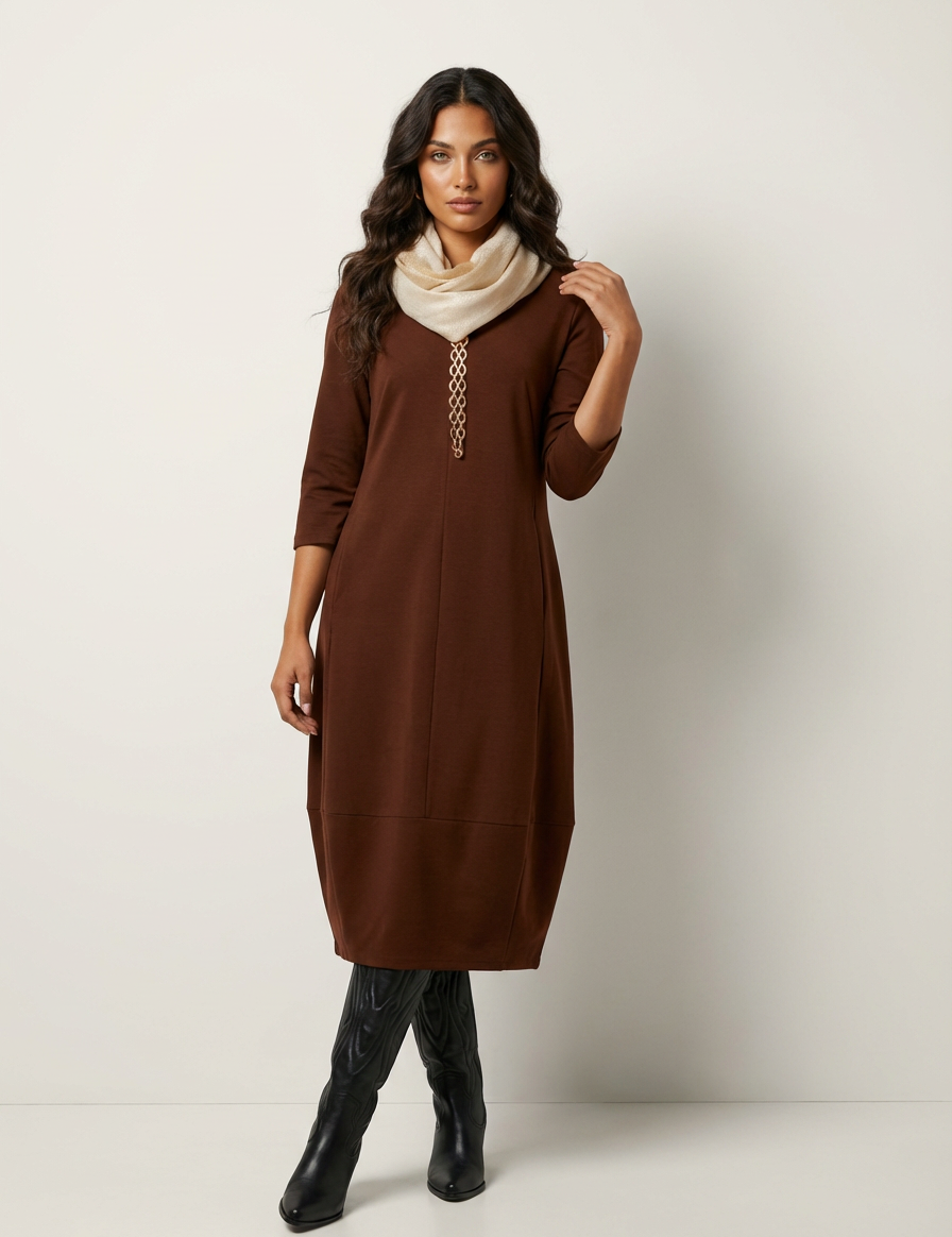 Elegant midi dress with a shawl collar - Elena