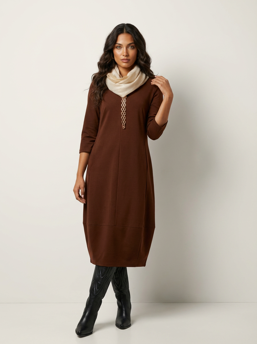 Elegante midi jurk met sjaalkraag - Elena