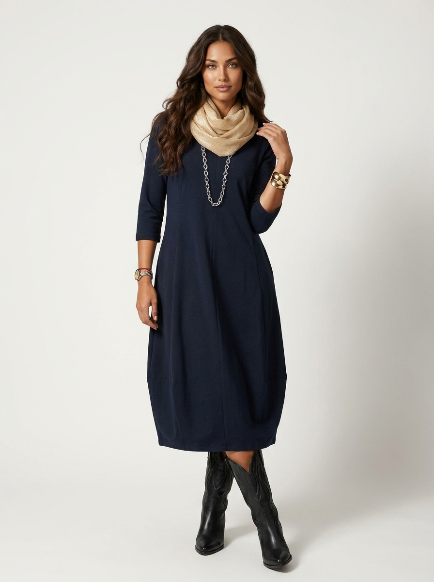 Elegante midi jurk met sjaalkraag - Elena