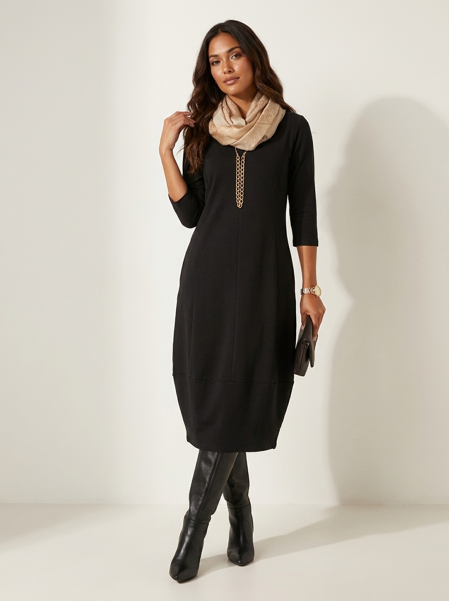 Elegante midi jurk met sjaalkraag - Elena