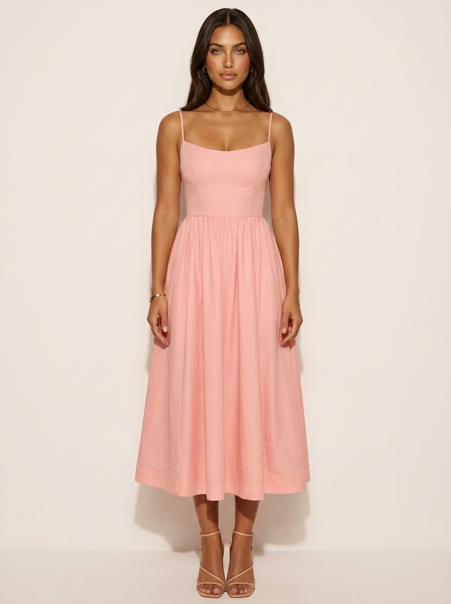 Elegante midi jurk met spaghettibandjes - Elena