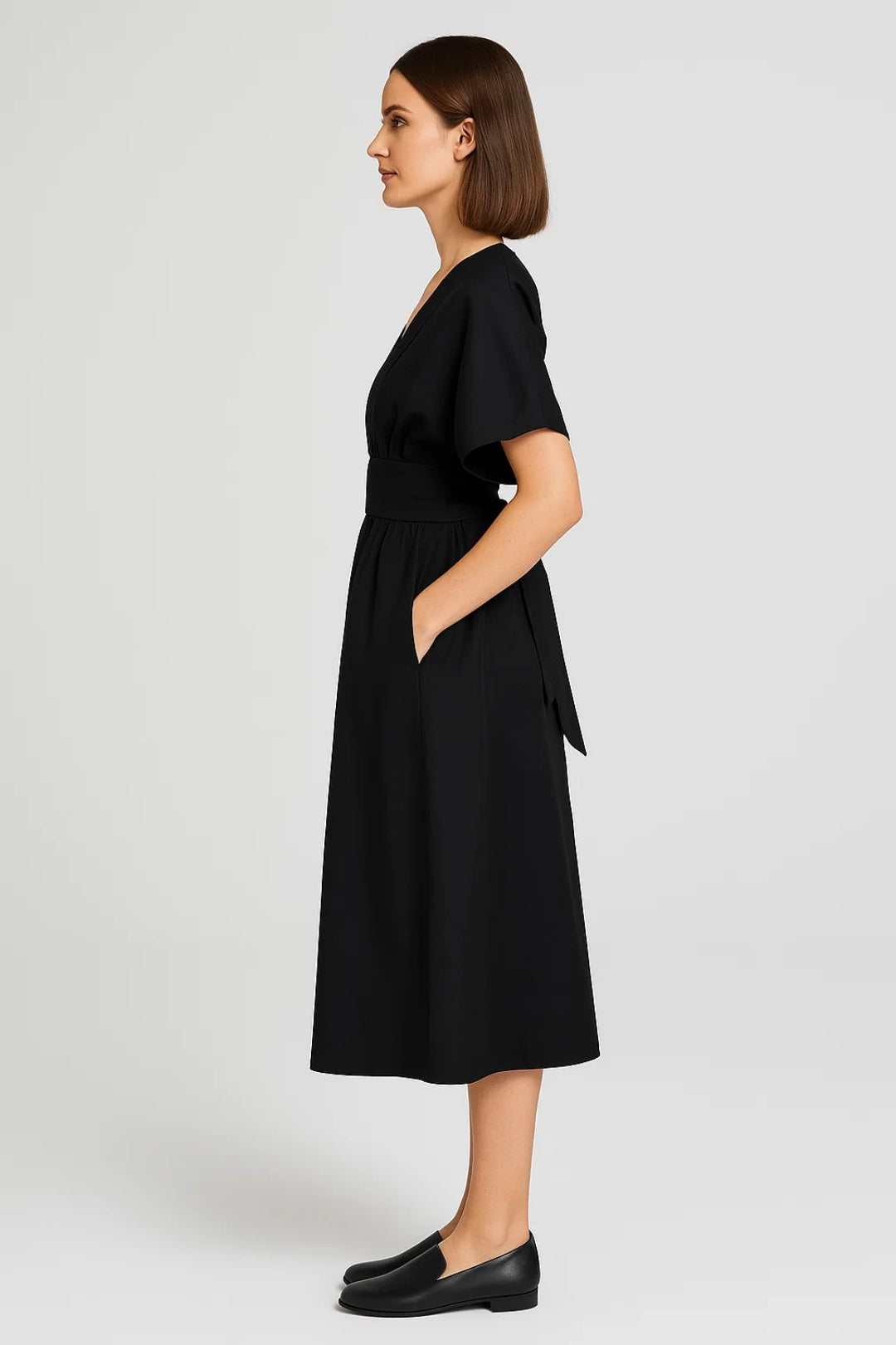Elegante midi jurk met strikceintuur - Amélie