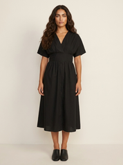Elegante midi jurk met strikceintuur - Claire