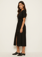 Elegante midi jurk met strikceintuur - Claire