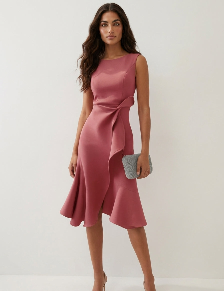 Elegant midi dress with waist accent - Amélie