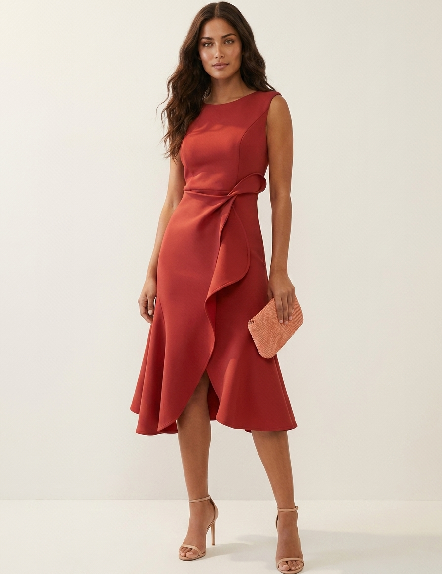 Elegant midi dress with waist accent - Amélie