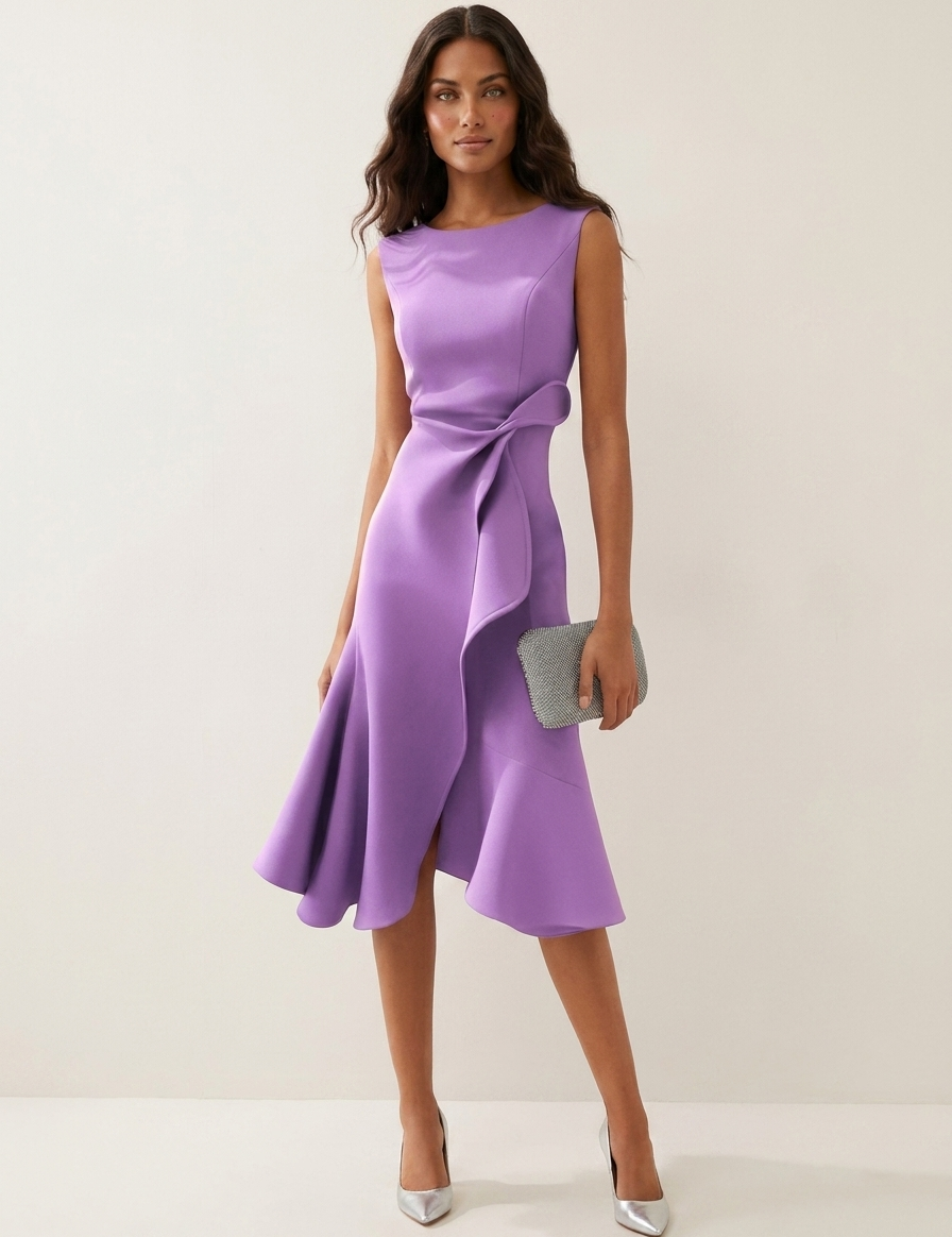 Elegant midi dress with waist accent - Amélie
