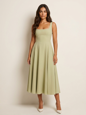 Elegante midi jurk met vierkante halslijn - Amara
