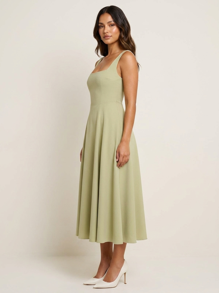 Elegante midi jurk met vierkante halslijn - Amara