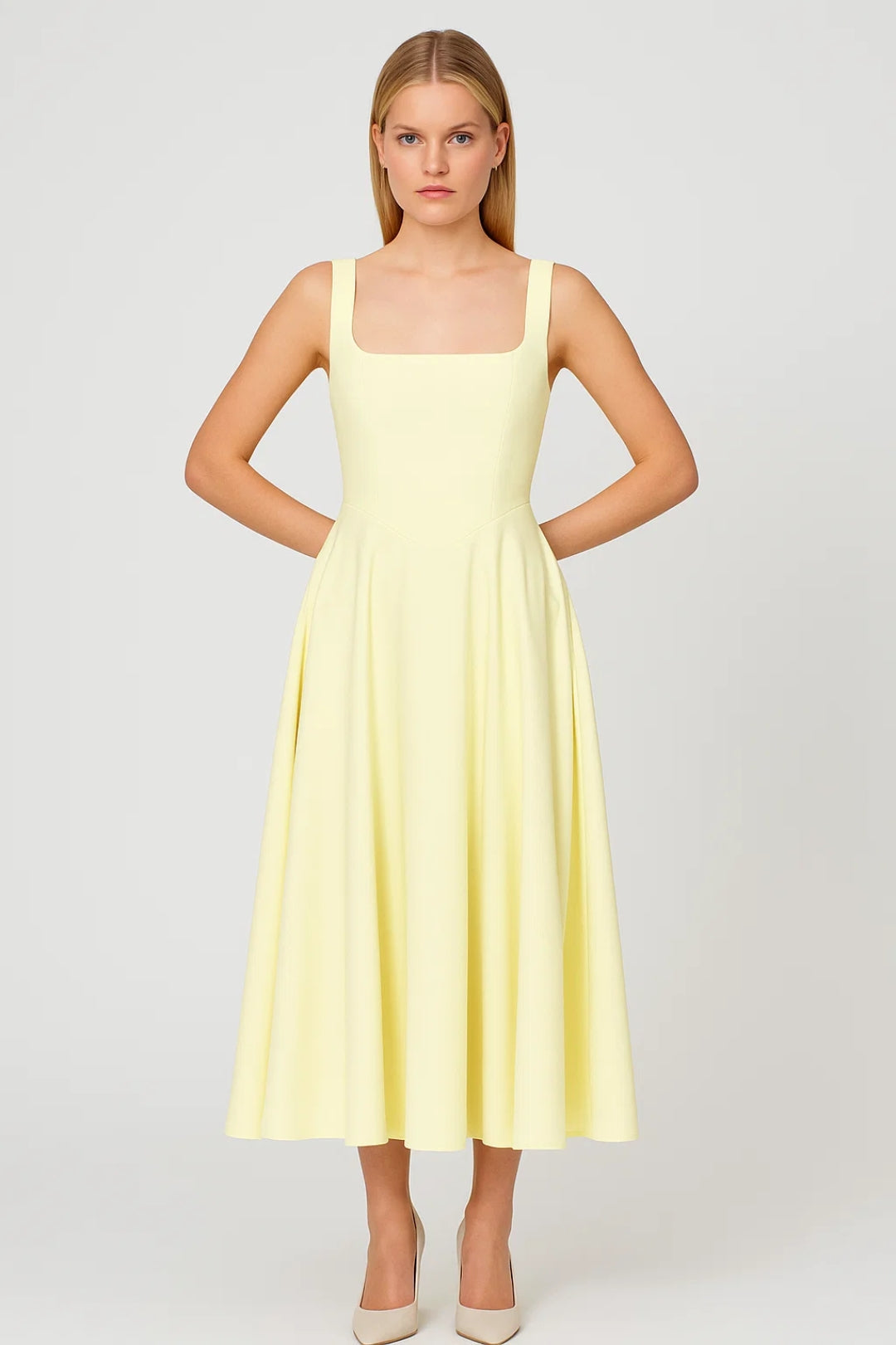 Elegante midi jurk met vierkante halslijn - Amara