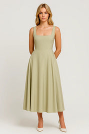 Elegante midi jurk met vierkante halslijn - Amara