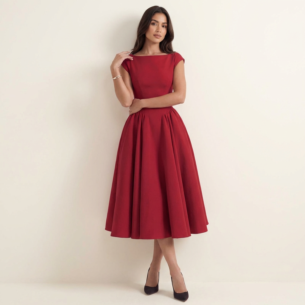 stijlvolle jurk met elegante pasvorm en volle rok